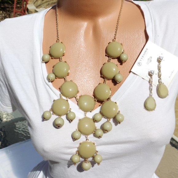 Boho Necklace Tan Khaki Statement Stunner Earrings - Picture 4 of 5